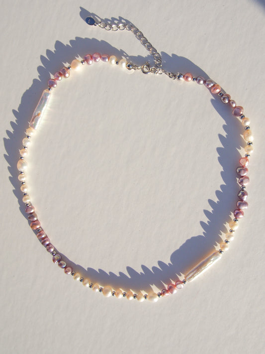 Pink Purple Pearl Silver Necklace